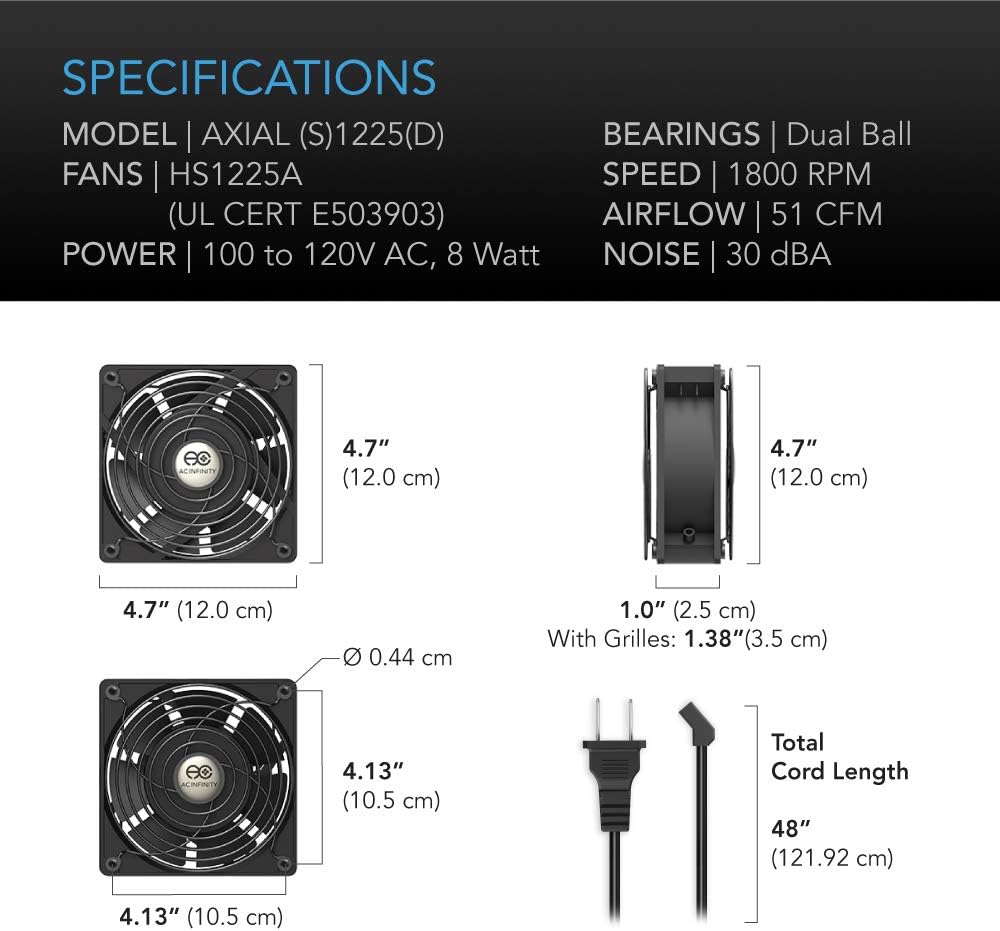 AC Infinity AXIAL S1225, 120mm Muffin Fan with Speed Controller, UL-Certified for Doorway, Room to Room, Wood Stove, Fireplace, Circulation Projects