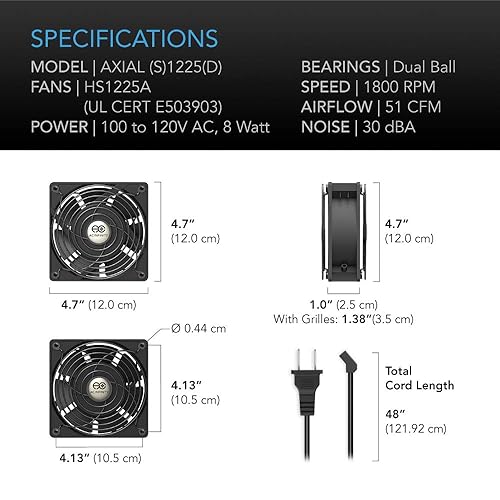 Miniatura 6 de AC Infinity AI-80SCX. Kit Ventilador de refrigeración, individual 80 milímetros., AI-120SCX, 10.00watts