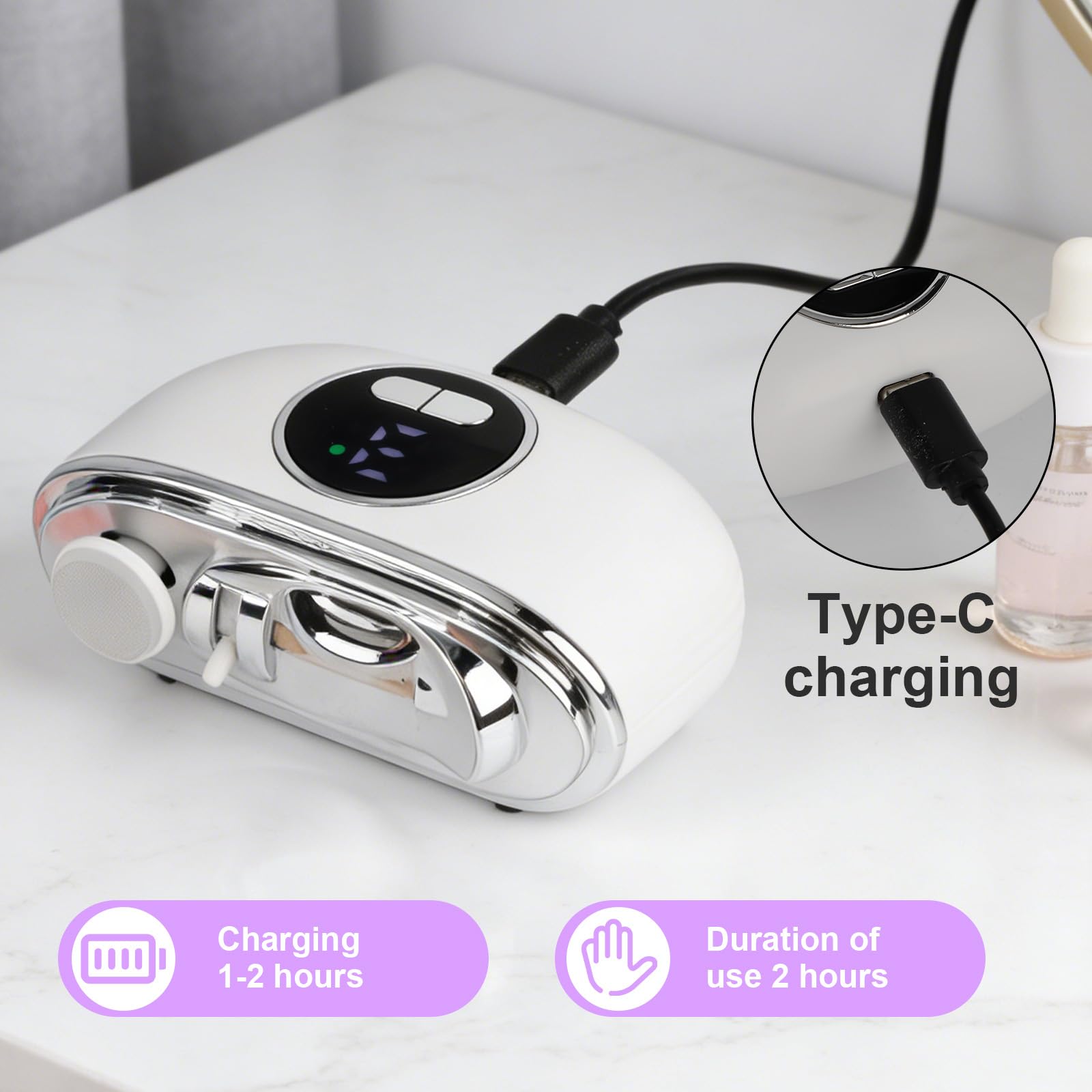 Cortauñas Electrico y Pulidor 3 en 1, 3 Velocidades Ajustable Cortauñas Electrico Pies con Luz LED y Recipiente, Recortes de Uñas, Seguro y Silencioso para Bebés, Personas Mayores y Adultos (Blanco)