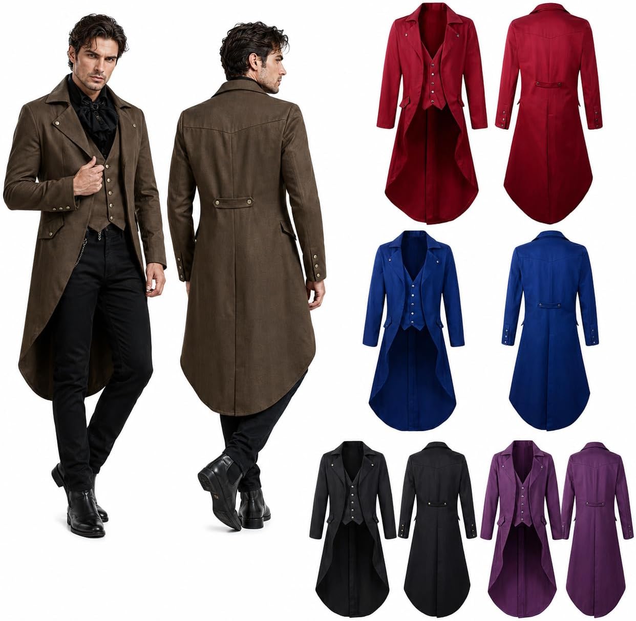 Renaissance Steampunk Tailcoat 2025 Halloween Costumes for Men Retro Pirate Victorian Gothic Medieval Jacket Tops