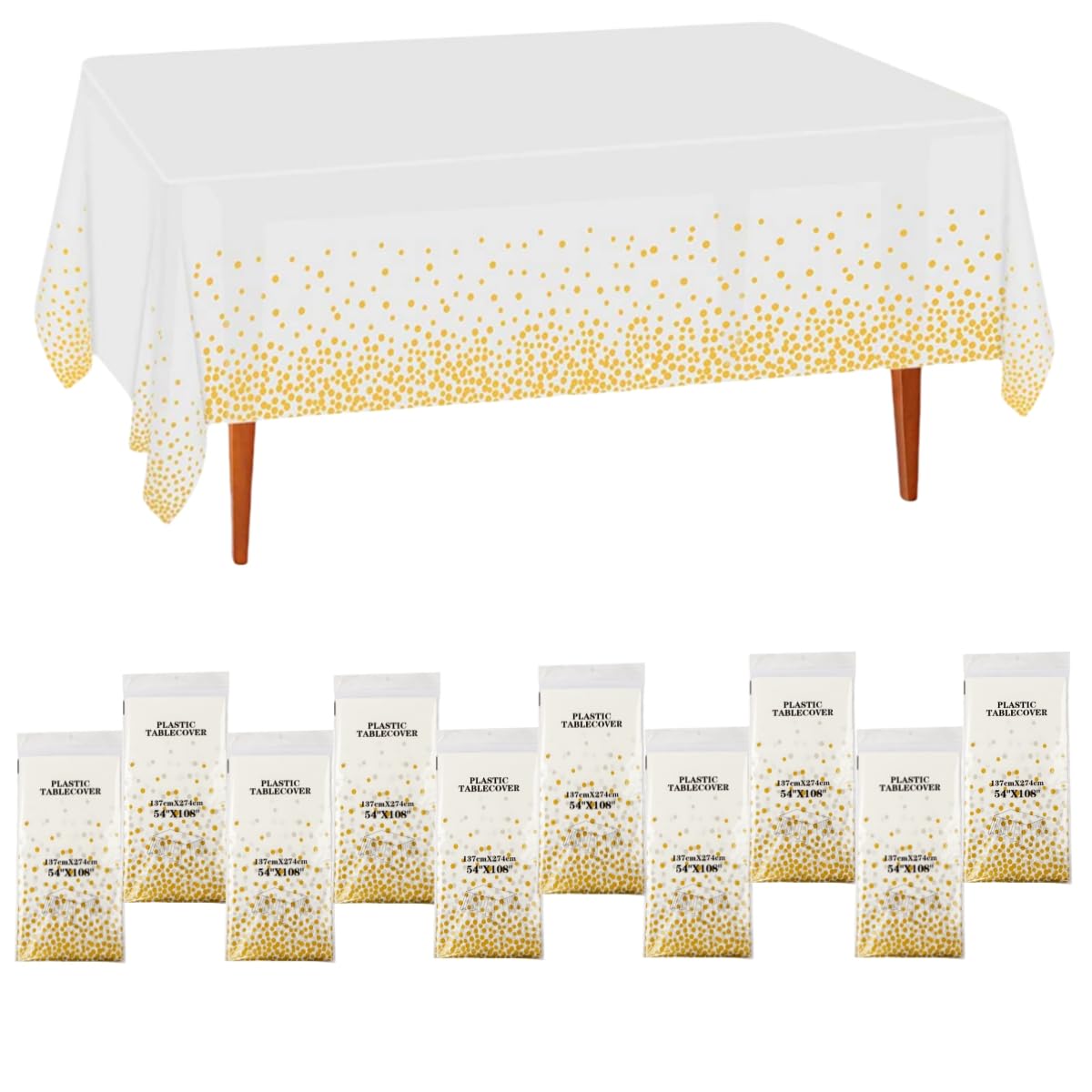 CEILIWEN 10 Packs of White and Gold Party Tablecloths, Disposable Tablecloths Table Covers