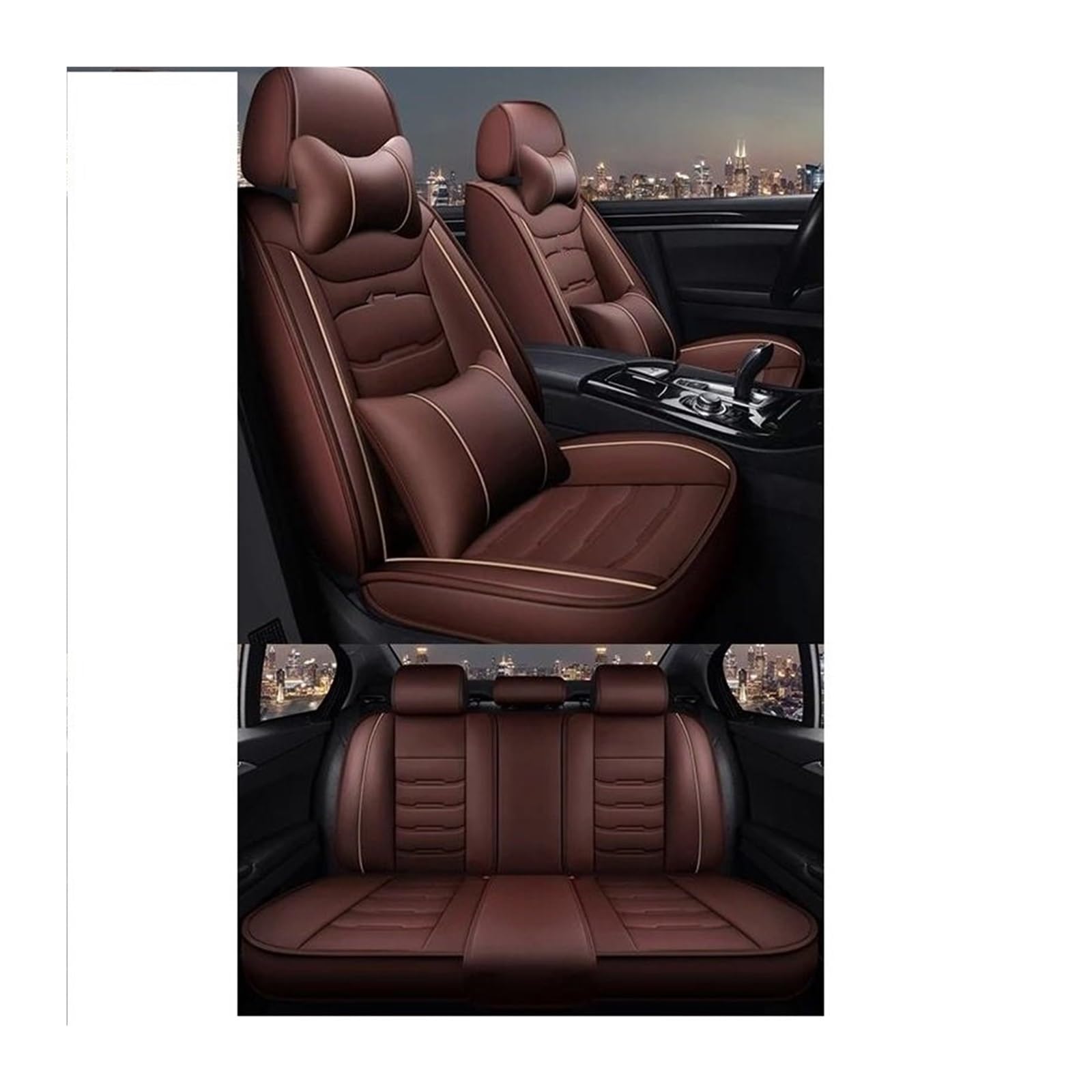 Housse de siège auto pour Hyundai Sonata Creta Elantra protection complète marron café avec coussin - 4