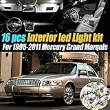 16Pc Super White 6000k Car Interior LED Light Bulb Kit Pack Compatible for 1995-2011 Mercury Grand Marquis
