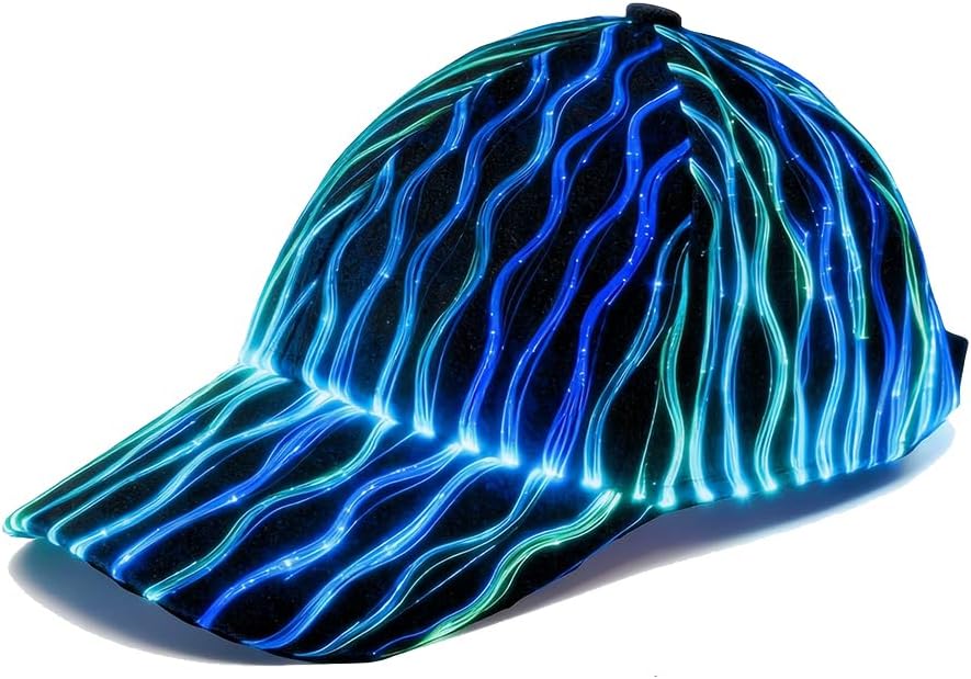 Curved LED Hat Rave Light Up Baseball Cap 7 Glowing Colors Fiber Optic Fabric Hat USB Rechargeable Black - Image 2