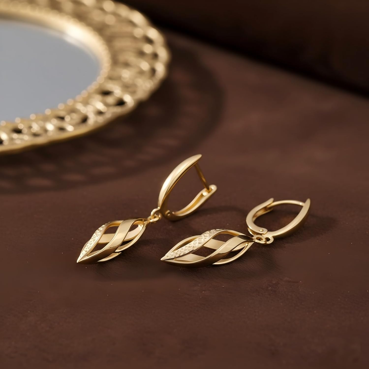 Gold Hoop Earrings 14K Gold Hoop Earrings for Women Dangle Drop Earring for Women Rhombic Twisted Hollow Shape Gold Drop Earring for Womens Dangling 40mm - Image 6