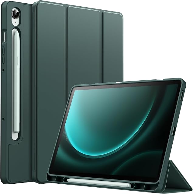 JETech Cas pour Samsung Galaxy Tab S10 Lite / S10 FE / S9 FE 10.9-pouce avec porte stylo S, doux TPU Couvre-plaquette de protection Tri-Fold Stand, charge de stylo S, réveil/sommeil automatique (Midnight Vert)
