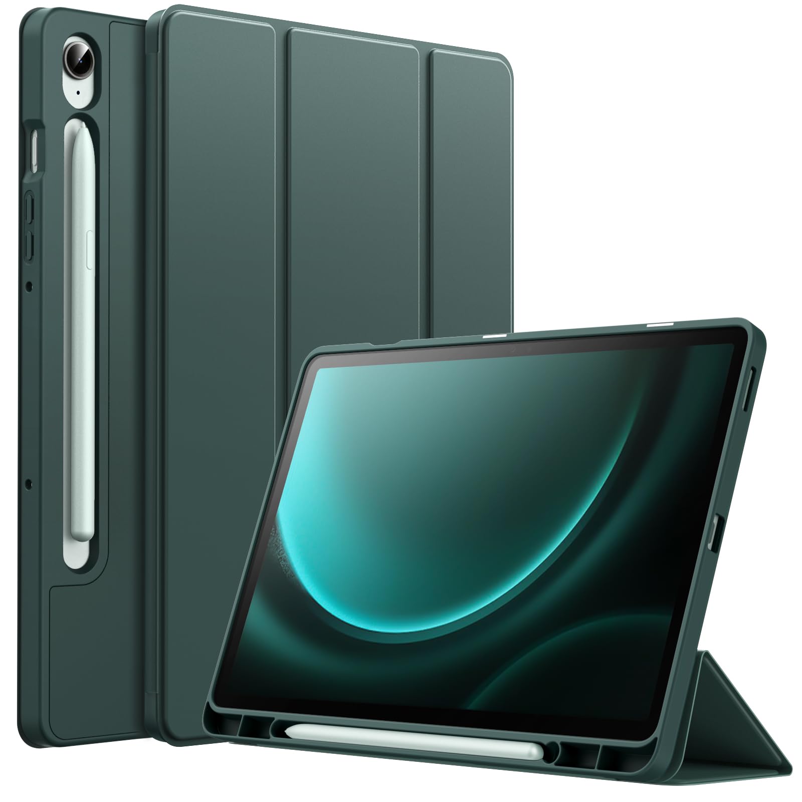 JETech Case for Samsung Galaxy Tab S10 Lite / S10 FE / S9 FE 10.9-Inch with S Pen Holder, Soft TPU Tri-Fold Stand Protective Tablet Cover, Support S Pen Charging, Auto Wake/Sleep (Midnight Green)