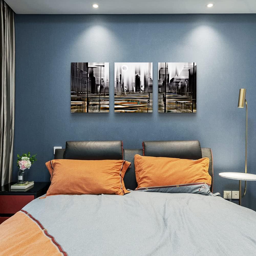 TTHYUEWS Canvas Wall Art For Living Room Family Wall Decorations For Bedroom Modern Office Wall Decor Black And White Abstract City Paintings Posters Prints Wall Pictures Artwork Home Decor 3 Piece