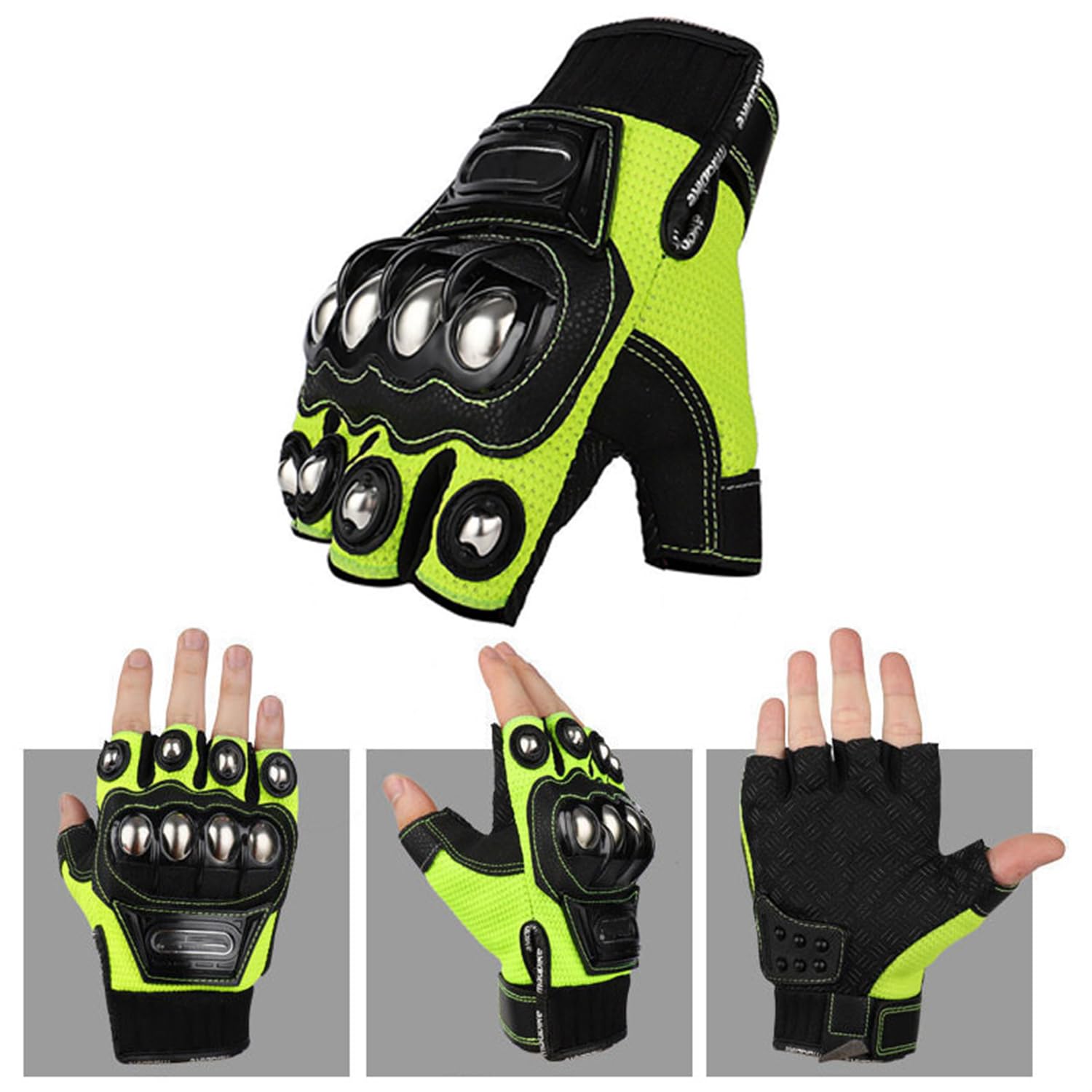 Half Finger Sports Outdoor Tactical Gloves, Stainless Steel Finger Guard Protector for Motorcycle Fight Boxing Combat (Green,XX-Large)