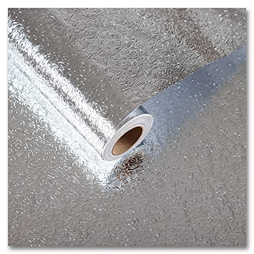 CRE8TIVE Vinilo Adhesivo Plata Textura Metalizado Papel Aluminio Vinilo Encimera Cocina Vinilo Neveras Papel Adhesivo para Muebles Antisalpicaduras Cocina Vinilos Resistentes al Calor 30cm x 200cm