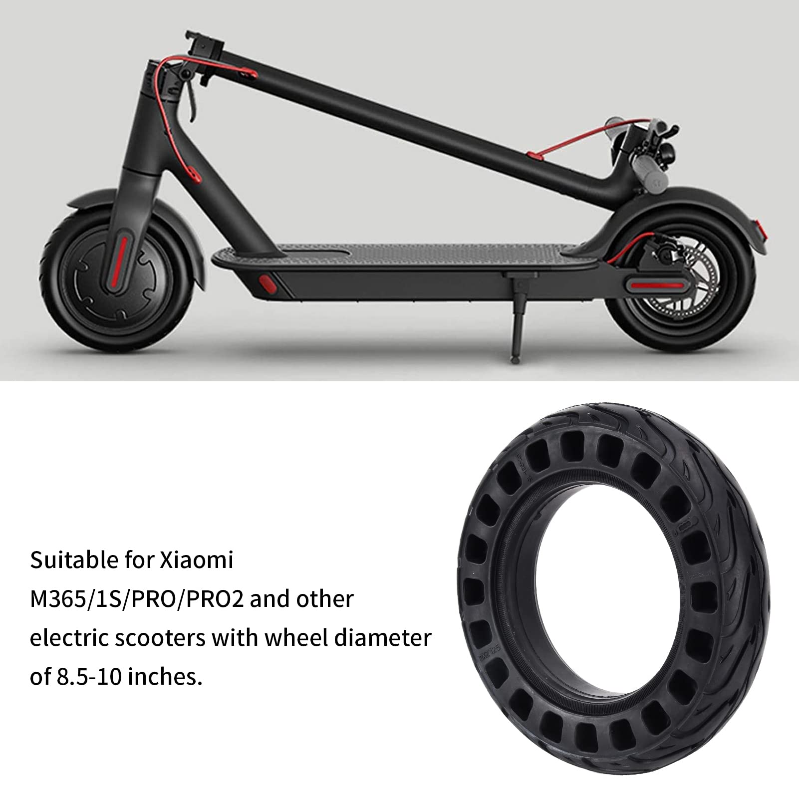 10x2.125 Scooter Solid Tires Scooter Tyre Wheel Replacement Accessory for M365/1S/PRO/PRO2