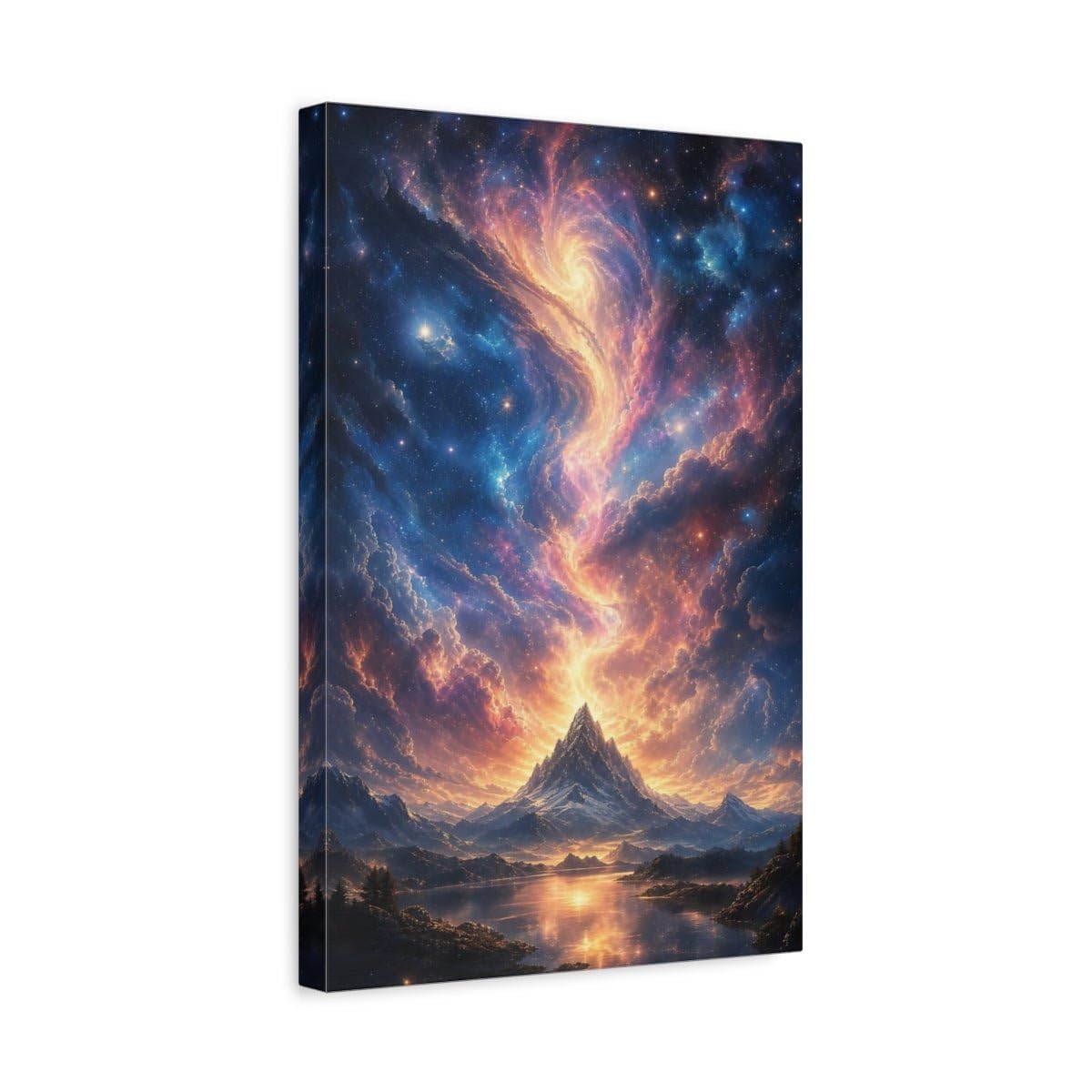Science Fiction Celestial Mountain Orange Blue Canvas Print – Living Room, Above Couch, Multi-color 12×18 inch (30×45 cm) - Vertical / 1.25 inch (3 cm)