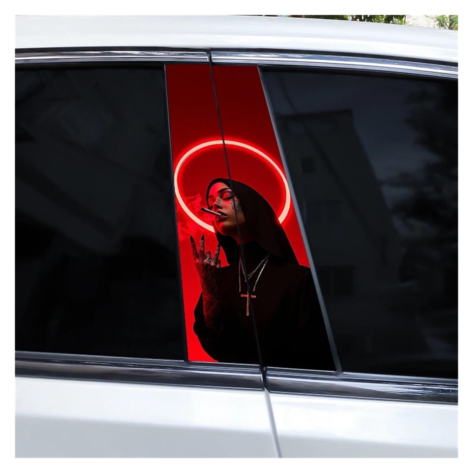 Car Side Decals 2pcs Cross Nun Sticker Car Doorpost Decal Waterproof Sunscreen for B-Pillar Door Decoration(Style T)