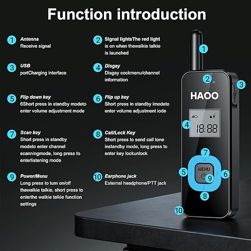 Miniatura 10 de HAOO Mini walkie talkies con auriculares, radio portátil de dos vías, transceptor FM, walkie talkie de largo alcance para esquí, senderismo, 3