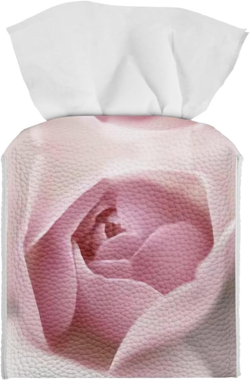 Freewander Pink Roses Tissue Box Cover Square Kleenex Box Covers with Bottom Belt