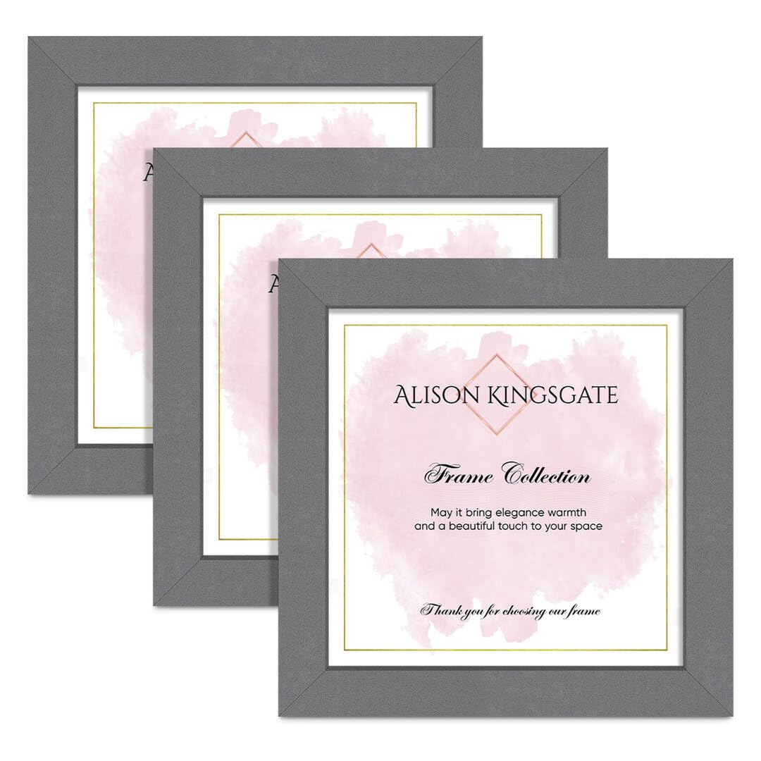 Alison Kingsgate 9X9 Dark Grey Modern Photo Frames Pack of 3 - Engineered Wood Picture Frame with Perspex Front - Ideal for Certificates - Wall Mount or Tabletop - Multiple Sizes & Colors — image 1