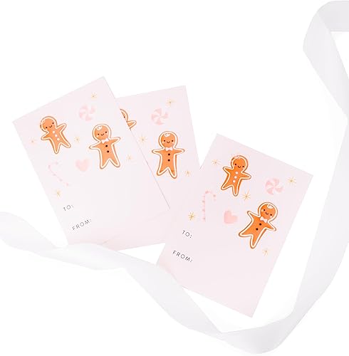 Miniatura 5 de Juego de papel de regalo de pan de jengibre con cinta y etiquetas de regalo, paquete de papel de regalo de Navidad rosa - con hojas de regalo de