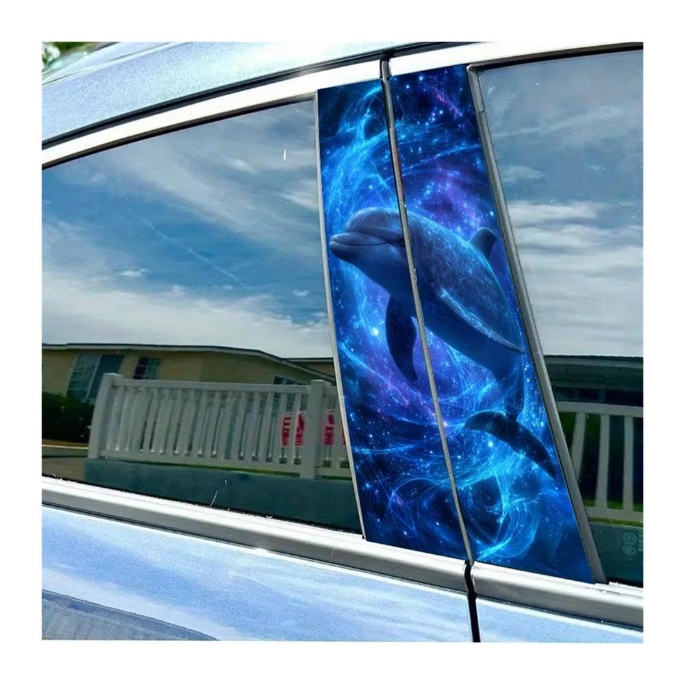 Bertdcx One Color Starry Sky Blue Dolphin Pattern Car Stickers Cartoon Themed Pvc B Pillar Stickers Auto Parts