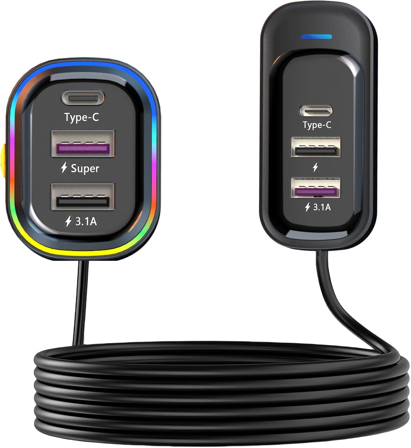 USB C Car Charger, 81W Multiport 6-Port PD & QC3.0 Fast Charger for Multiple Devices, Cigarette Lighter Adapter Car Travel Essentials with 5FT Cable, Compatible with iPhone 15/16/17, Pad, Galaxy S24