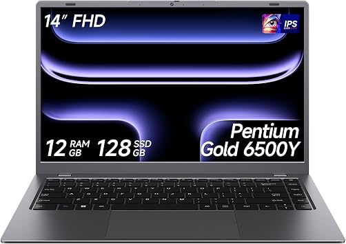 2026 Laptop, Pentium Gold 6500Y ProcessorUp to 3.4GHz,12GB RAM 128GB SSD,14 Inch FHD IPS Display, 5000mAh Battery,Type-C,Portable Laptops Computer for Business Office Home