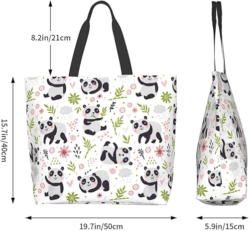 Miniatura 7 de Bolso de mano con patrón floral de bambú de dibujos animados, grande, casual, para mujer, bolsas de hombro reutilizables, para el trabajo, compras,