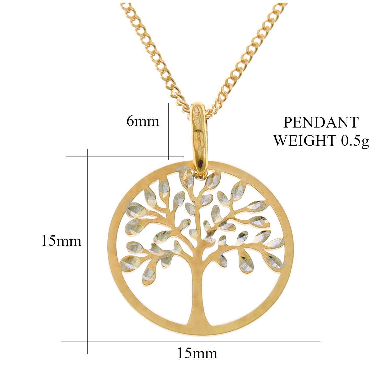 Collana con ciondolo a forma di albero della vita, in oro 9 carati, catenina da 45,7 cm e confezione regalo