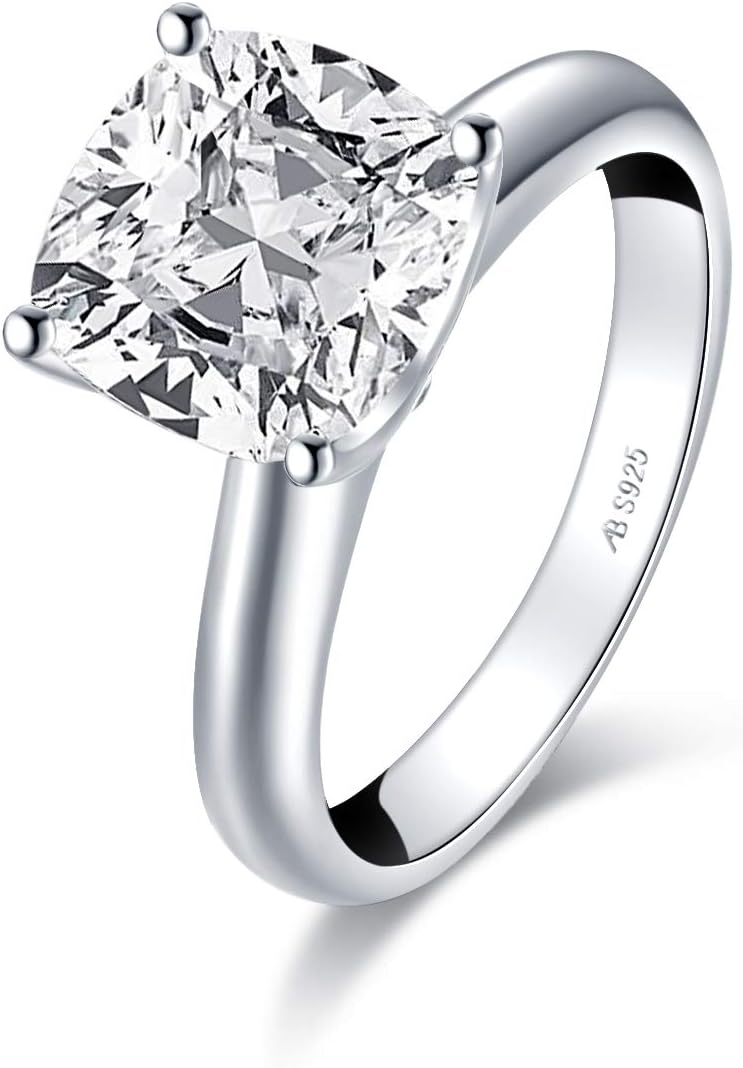 AINUOSHI Engagement Ring, 3 Carat Cushion/Round/Asscher/Princess Cut Cubic Zirconia Solitaire, Sterling Silver 925, Wedding Anniversary, Jewelry Box Packed