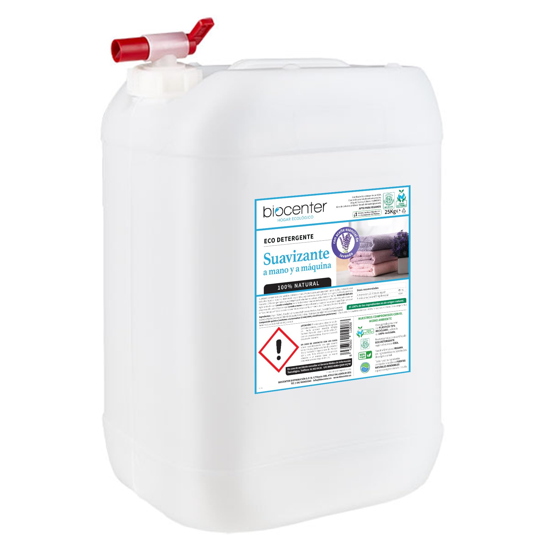 BIOCENTER - Suavizante ecológico para ropa - LAVANDA - Formato a granel de 25 Kg. Con Grifo de regalo.