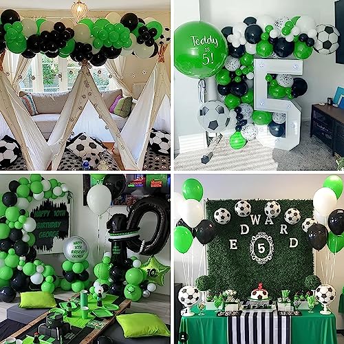 Image of AR GIFTZADDA 4D Football Black White Green Balloons for 4th Birthday, 24 Inch Soccer Foil Balloons Football Party Decorations for Boys Party World Cup Theme Party (4th Bday kit, Football Foil)