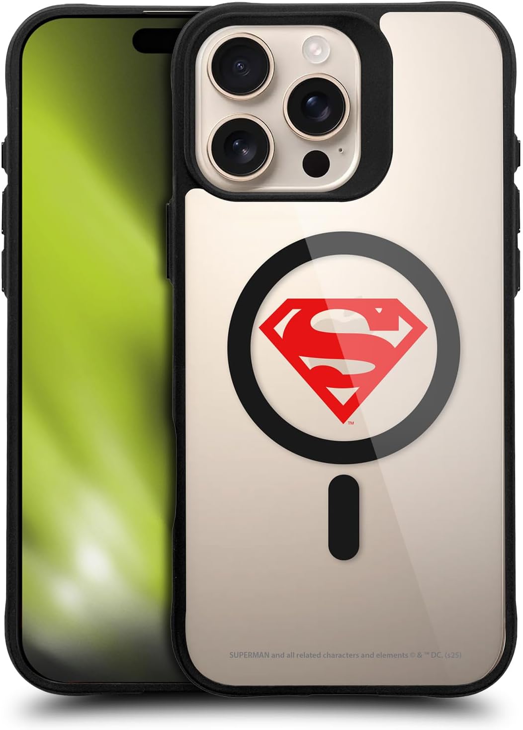 Head Case Designs Officially Licensed Superman DC Comics Red Logo Logos and Comics Black Shockproof Bumper Case [Military Grade Protection] Compatible with Apple iPhone 16 and Compatible with MagSafe
