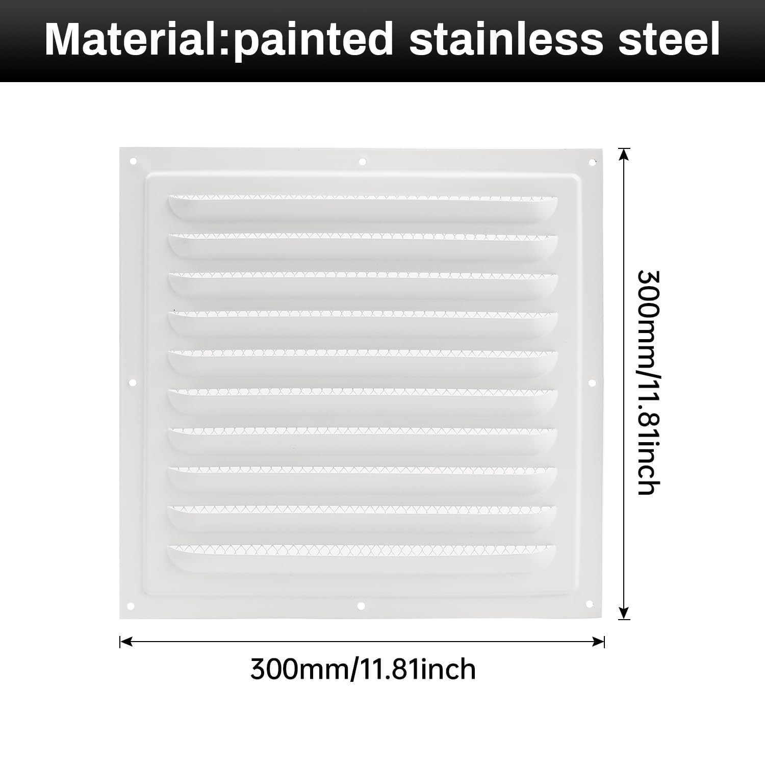 YIEMI Air Vent Cover,300 x 300 mm White Flat Rectangular Air Vent Louver with Insect Sscreen, Ventilation Grill - Image 2