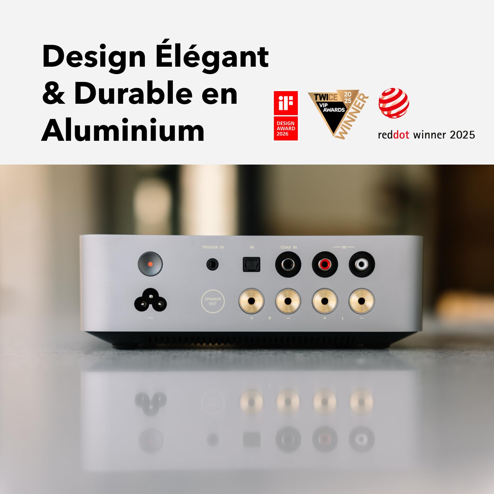 WiiM Vibelink Amp | Amplificateur de Puissance 100W avec DAC ESS 9039Q2M Haut de Gamme et TI TPA3255 | Compatible avec WiiM Mini, Pro, Pro Plus et Ultra | Entrées RCA, Coax et Optique | Gris Espace