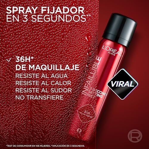 Miniatura 3 de L’Oréal Paris Spray Fijador Infaillible de Maquillaje XL con 36h* de duración, Fija el maquillaje sin Transferir para un Look Impecable. Water-proof y Oil-proof, 150 ml
