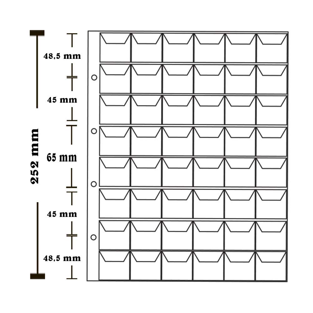 Larius Group Münzhüllen - 10 Blätter Für 48 Münzen Bis 26 Mm - Transparent & Mit 4er Lochung