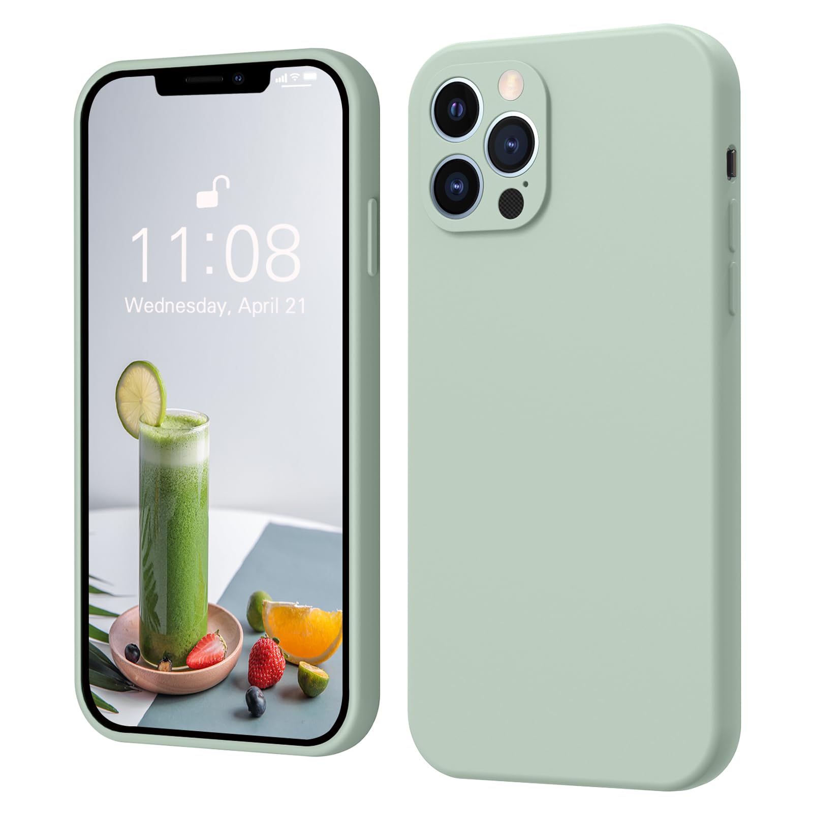 Compatible With IPhone 12 Case/iPhone 12 Pro Case 6.1", Slim Liquid Silicone Shockproof Phone Case, Protective Cover With Anti-Scratch Microfiber Lining(Mint Green