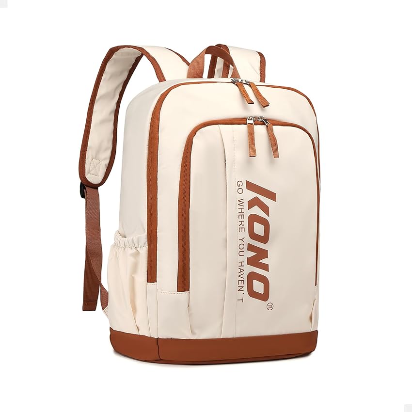 KONO Zaino Casual Zaino leggero per la scuola Borsa universitaria Resistente all'acqua Lavoro Viaggio Shopping Zaino per uomini Donne Studenti (Beige)