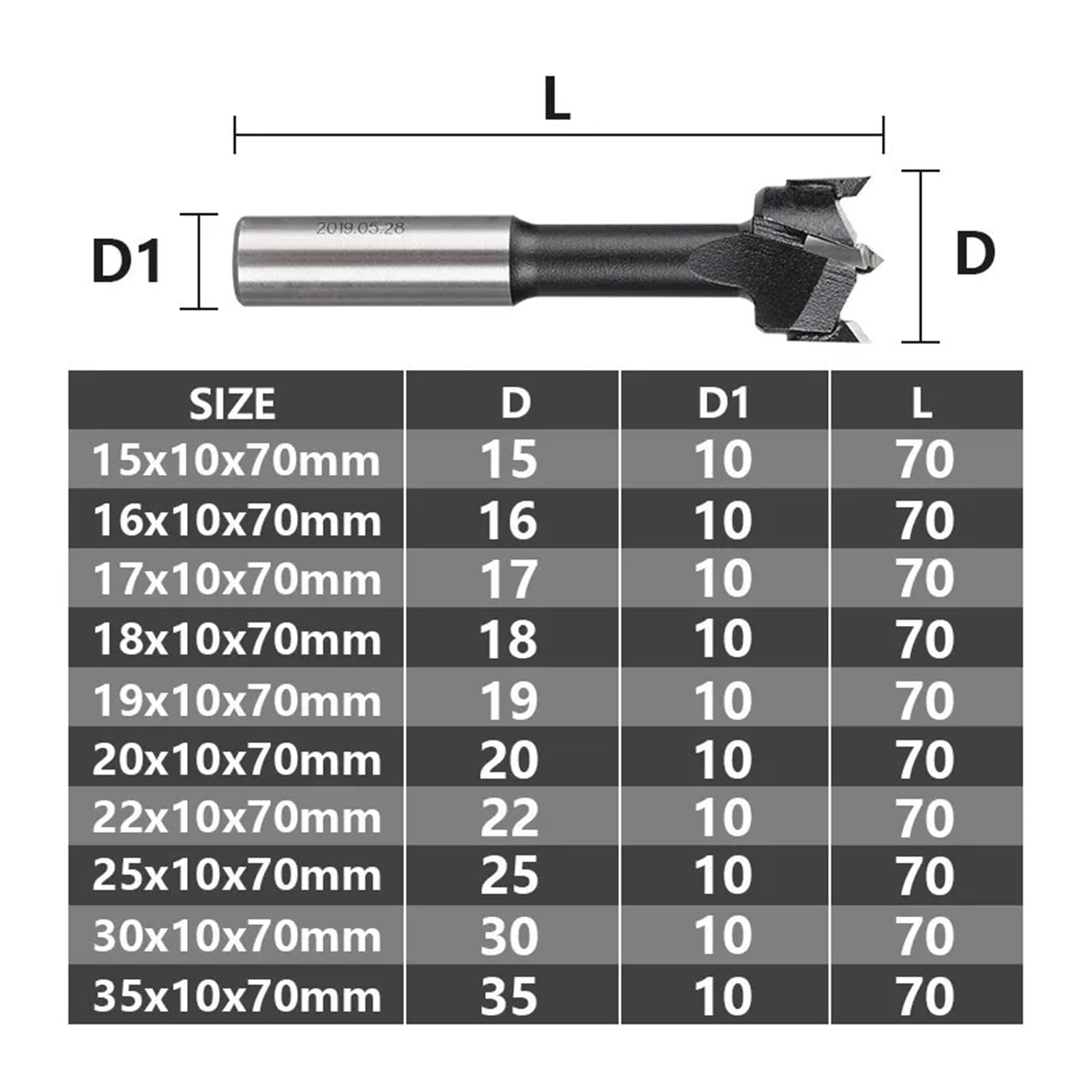 Fresa for fori 1 pz 15-35 mm 4 scanalature punta for trapano for fresatrice a rotazione destra punta for trapano a colonna for alesatrice lavorazione del legno(35x70R)