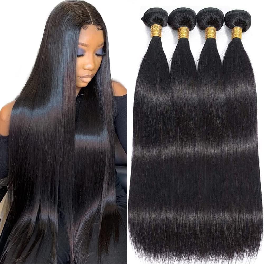Brazilian Straight Human Hair 4 Bundles 24 26 28 30 Inch 100% Unprocessed Virgin Straight Weave Bundles Human Hair