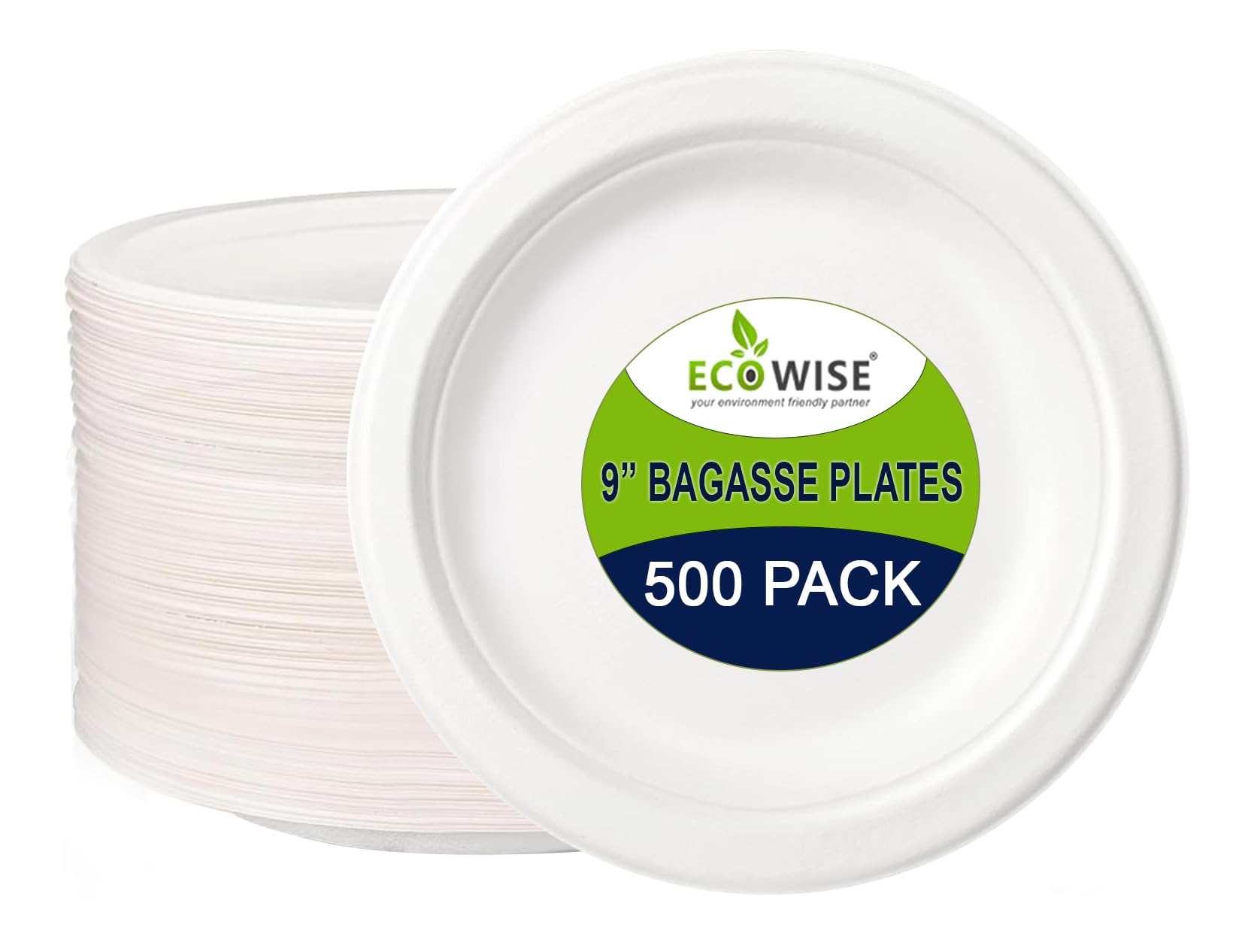 BH | Strong Bagasse Plates - 500 Pack, Biodegradable Compostable ECO Friendly Dinner Party Plates - 9 inch, Sugarcane Paper Plates Perfect for Everyday USE Party Picnic BBQ Work - by Best House