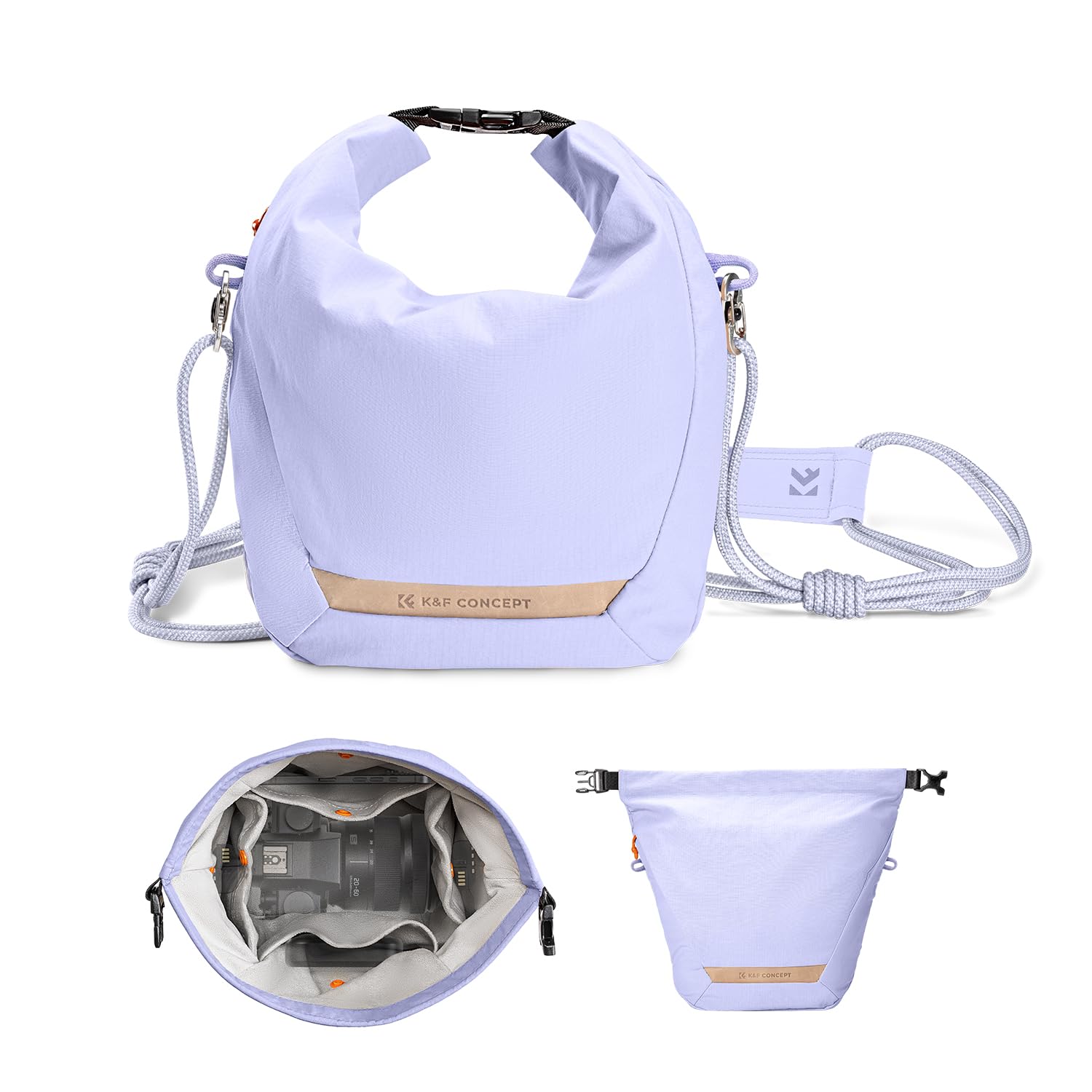 K&F CONCEPT Kameratasche Rollup Fototasche, Modische Kamera Umhängetasche, Verstellbarer Schultergurt Camera Bag, Fotografen-Schultertasche Liner Bag für DSLR-Kamera Spiegellose Kamera (Lila)