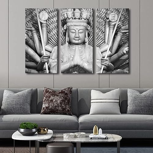 Vista 185 de TUMOVO Wall Art for Living Room Buddha Sculpture Flower Paintings Canvas Wall Art 3 Panel Wall Art Canvas Artwork Wall Decor Large Wall Decor Canvas