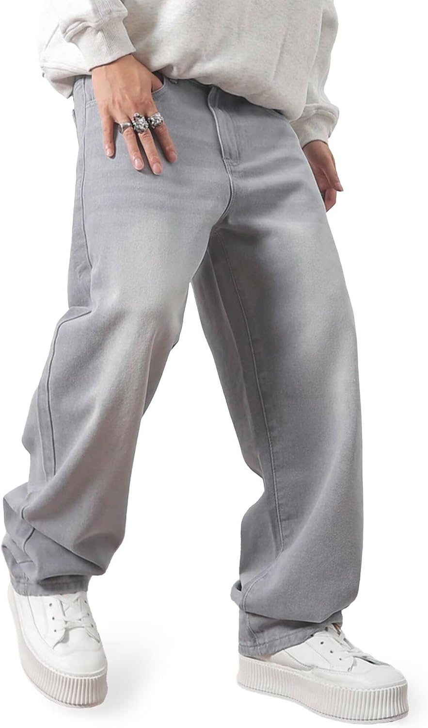 JMIERR Mens Baggy Wide Leg Jeans Casual Loose Denim Pant with Pockets