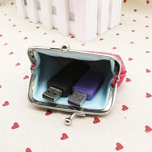 Miniatura 5 de Monedero pequeño de 8 piezas, monedero de lentejuelas, lindas carteras de cambio con cierre de bloqueo de beso, monederos brillantes con