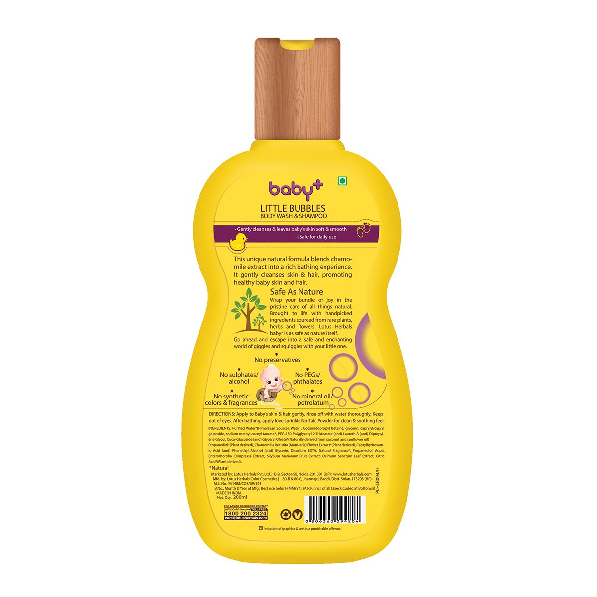 Lotus Herbals Baby+ Little Bubbles Body Wash and Shampoo, 200ml