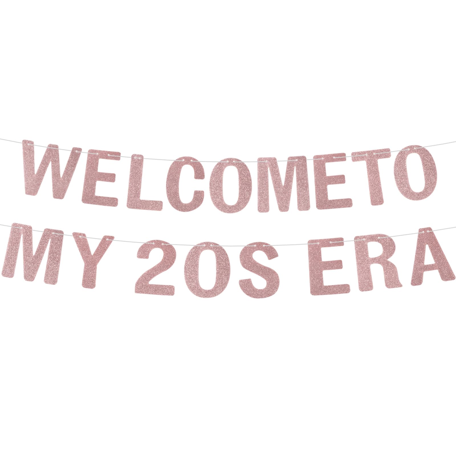 Welcome To My 20s Era Banner, Pre-Strung Rose Gold Glitter Happy 20th Birthday Banner for Women 20 Years Old Birthday and Themed Party Favors & Decoration Supplies