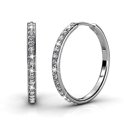 Hoop Loop Earrings Dangle 18K White Gold Plated with Crystal Sparking Gift for Wife Mother Gift for Women Valentine's Day - Hoop-c