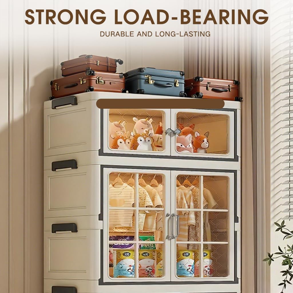 SunSettler Plastic Storage Bins with Lid, Stackable Containers with Wheels, Folding Storage Boxes, Stackable Closet Organizers