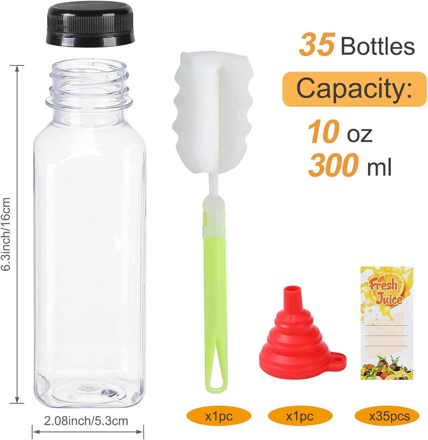 35pcs 10oz Empty Plastic Juice Bottles with Caps Reusable PET Food Grade Drink Bottles with Leak-Proof Tamper Evident Caps Bulk Clear Beverage Containers for Homemade Drinks Smoothie Milk