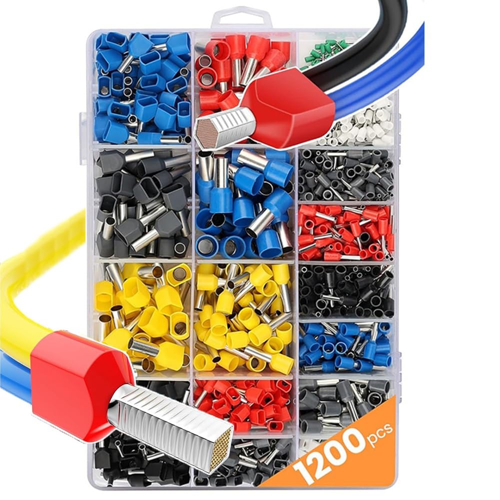 Jnchdghwa As Shown Insulated Tubular Terminal Wire End Cables Connectors Terminals 1200Pcs Pressed Crimping Terminal Kit Wire Ferrules