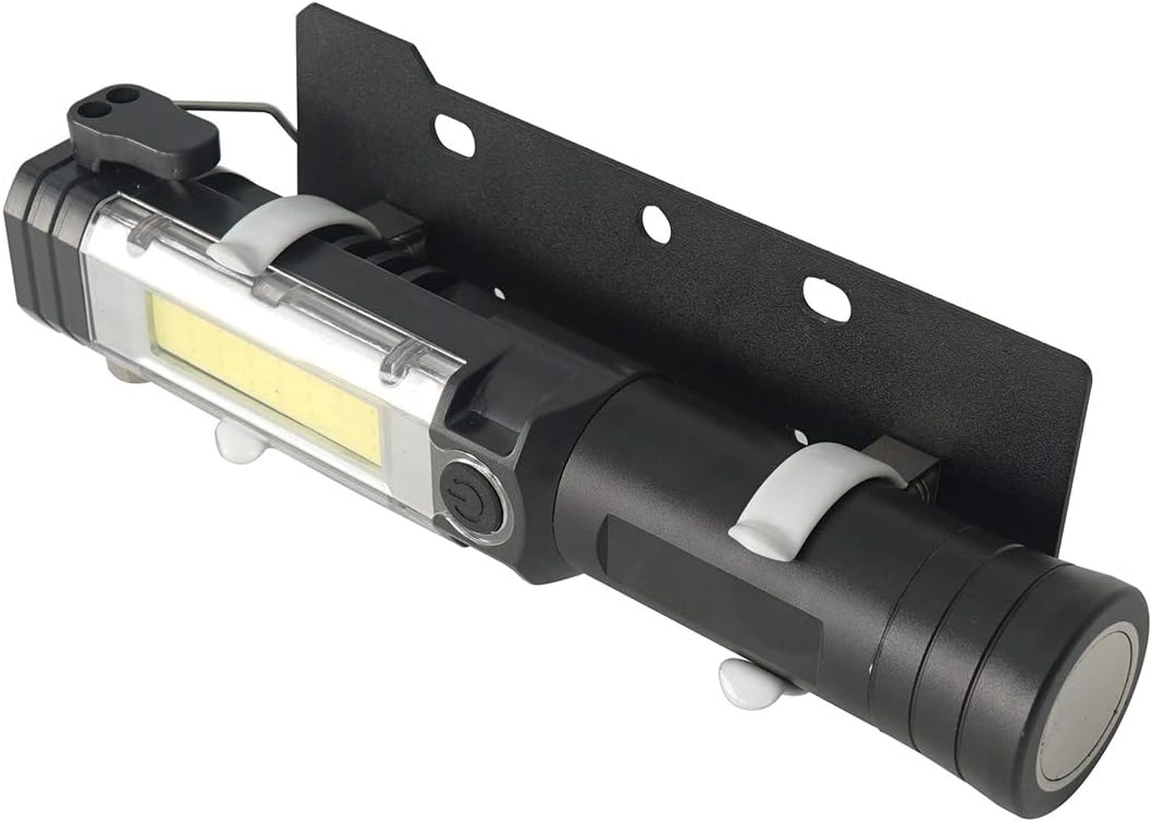 Hooke Road JK Wrangler Front Seat Flashlight Holder w/Flashlight (Batteries Not Included) for 2011-2018 Jeep JK Wrangler & Unlimited Sport Sahara Rubicon